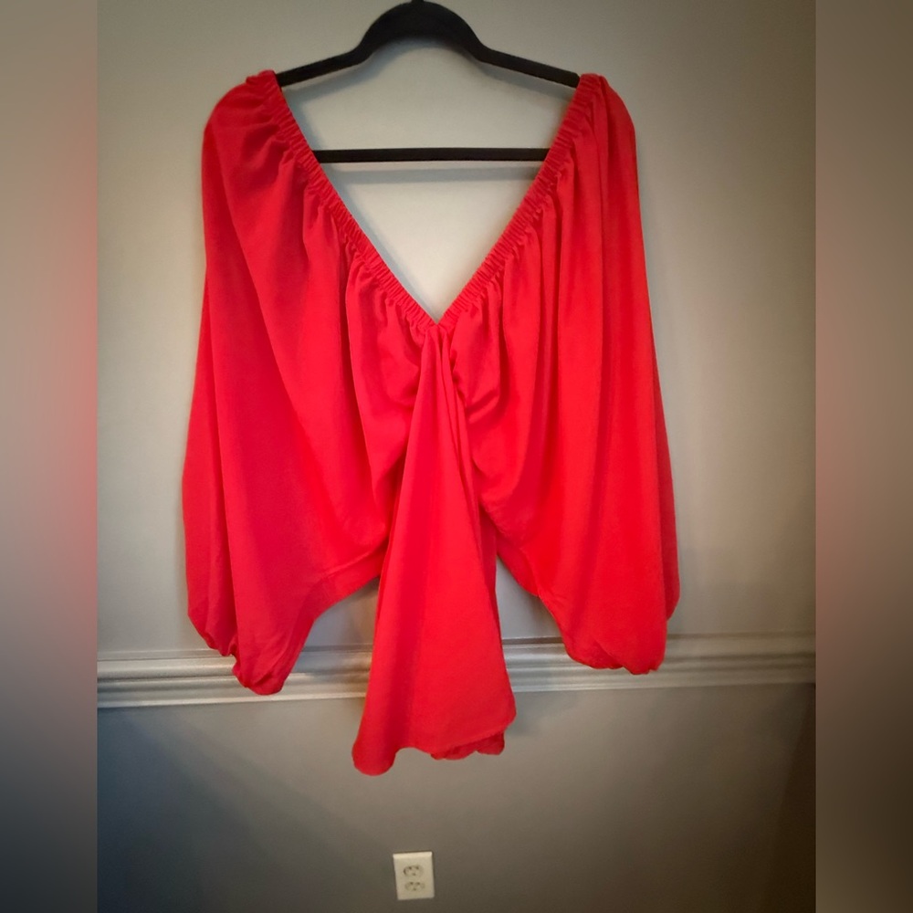 SHEIN Red Asymmetrical Bell Sleeve Blouse